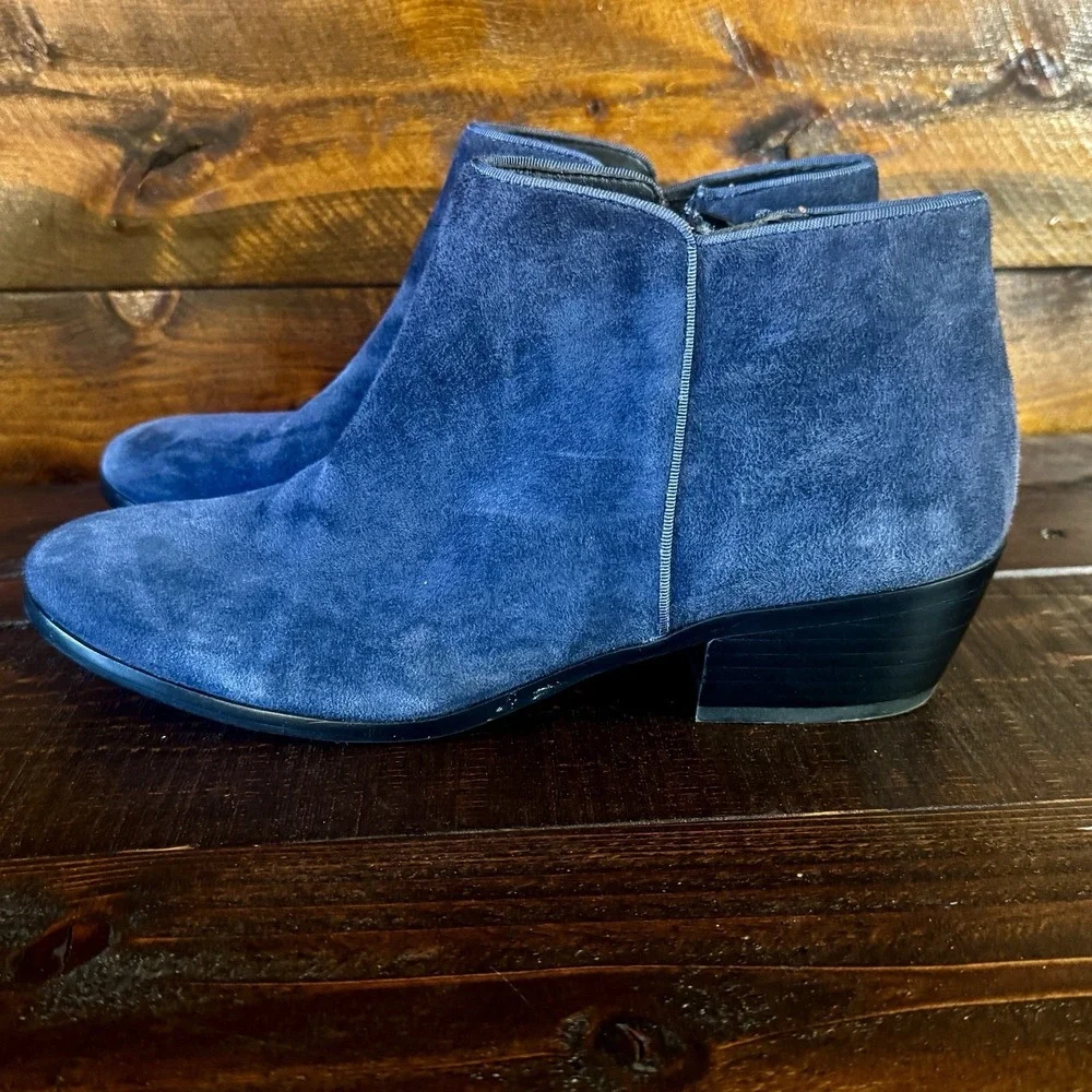 Sam Edelman Paige Rich Navy Suede Ankle Boots Women's 9.5 Med Side Zip Boho